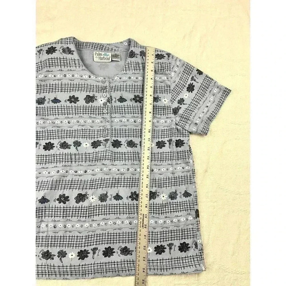 VTG Palm Harbour Women's Blue Floral Short Sleeve Blouse Top Sz Medium Shirt - Picture 10 of 10